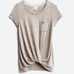 Cupio, XXL, Gray, Lainey One Pocket Knot Front Knit Top